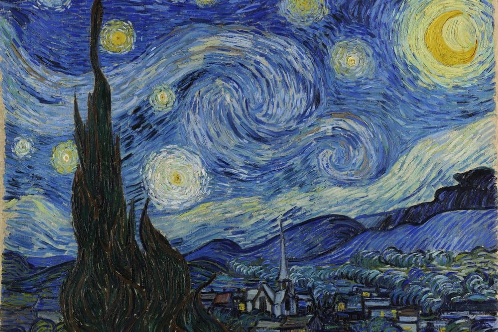 『星月夜』の渦巻く夜空と星のコントラストを切り出した画像